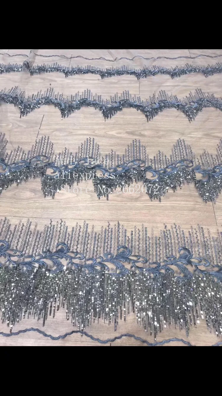 

5yards/bag ZC83# Mixed color horizontal grain embroidery sequins wavy fringe fabric used for wedding dress fashion stage
