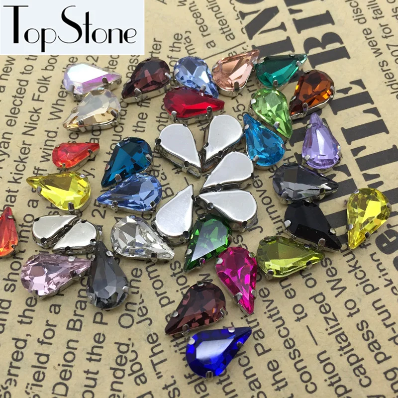 TopStone 5x8 6x10 мм 8x13 мм каплевидные пришивные стразы из стекла высокого качества с кристаллами
