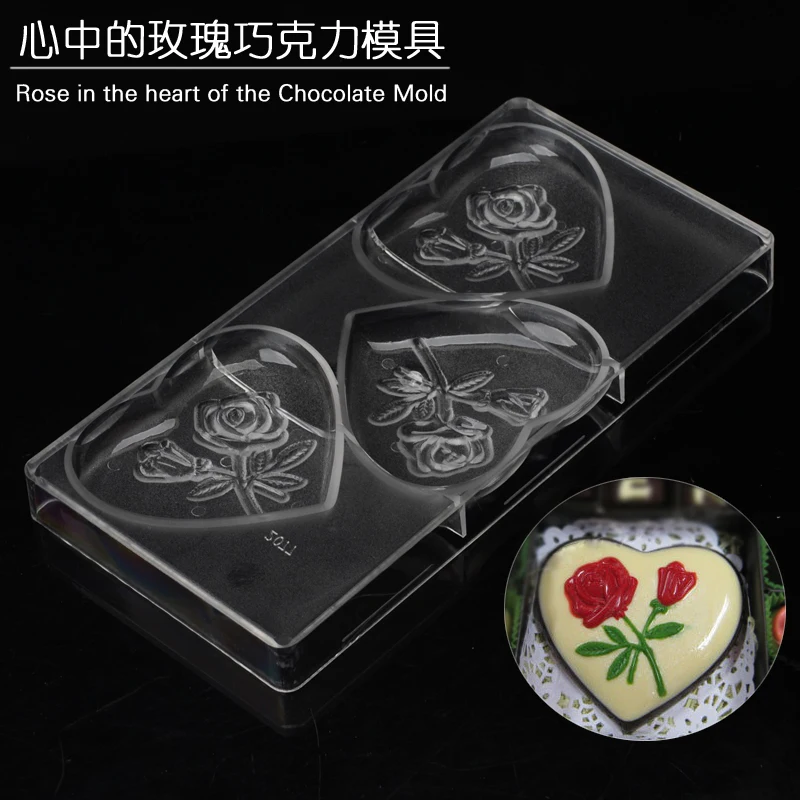 DIY сердце с розами формы конфеты PC желе пластиковые лоток 3D Поликарбонат