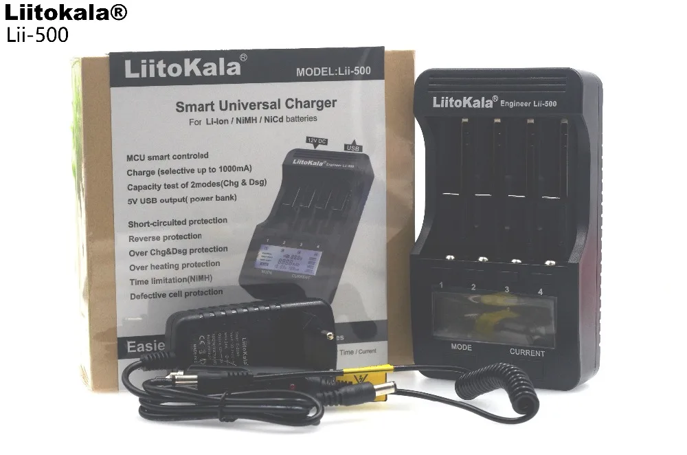 liitokala lii500 ЖК-дисплей 3.7 В/1.2 В AA/AAA 18650/26650/16340/14500/ 10440/18500 Батарея Зарядное устройство с Экран+ 12 В 2A адаптер usb5v1a