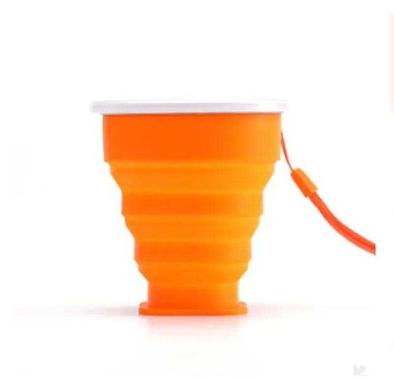 Orange 200 mlиз нержавеющей стали модные силиконовые для путешествий Выдвижная складная чашка с шнурком наружные Телескопические Складные стаканы - Цвет: Orange