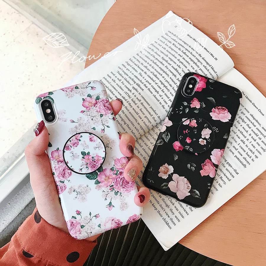Silicon Phone 7 8 Plus XS Max XR Black Rose flower Floral Cases For iPhone X 6 s 6S Bracket Chinese rose Soft Cover | Мобильные
