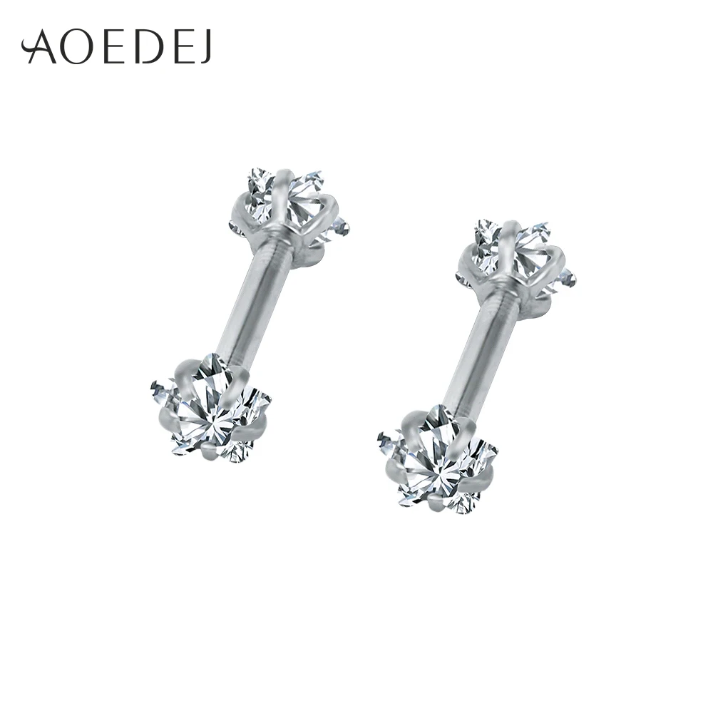 Серьги гвоздики AOEDEJ 16g с двойным кристаллом украшения для ушей из нержавеющей