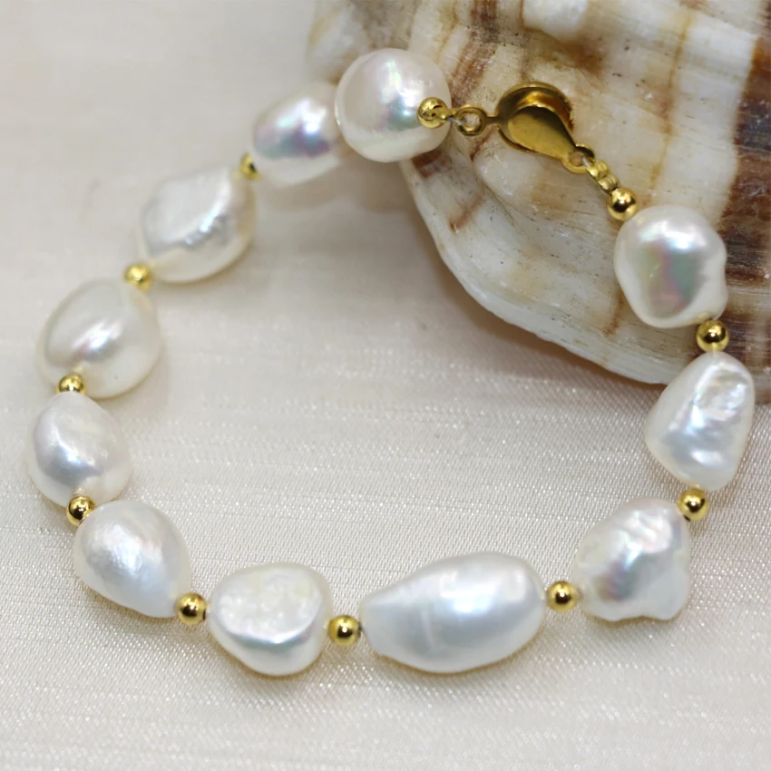 12-14mm white natural irregular pearl beads 4 style strand bracelet for women high grade clasp bangle diy jewelry 7.5inch B3000