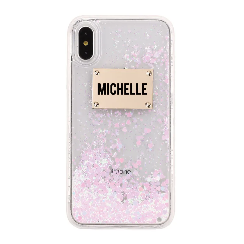 Font 1-Pink Glitter Блестящие сверкающие розовые золотистые металлические пластины лазерная гравировка пользовательское имя чехол для телефона для iPhone 11 Pro Max 6 6S XS Max 7 7Plus 8 8Plus X - Цвет: Font 1-Pink Glitter