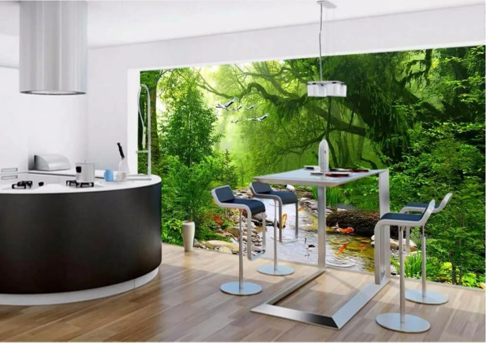 Фотообои на заказ 3d обои для зала вода течёт по дереву пейзаж живопись настенные