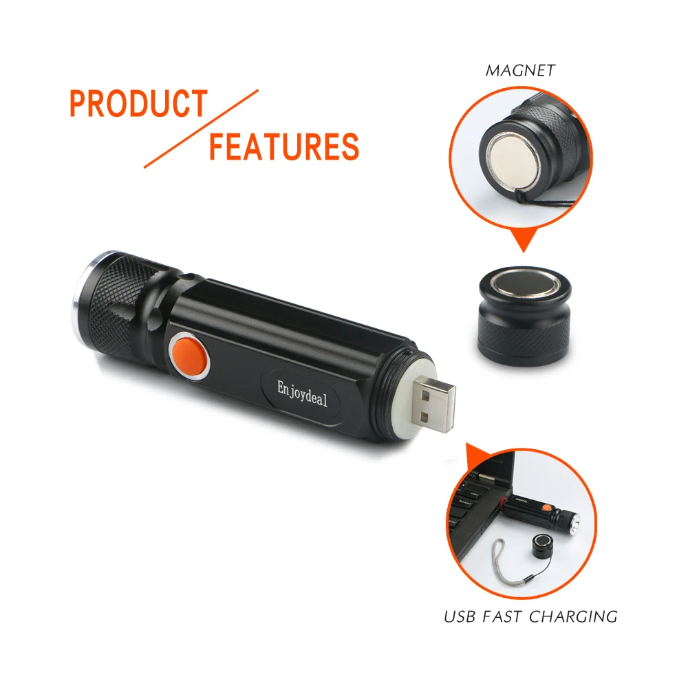 Карманный мини USB светодиодный фонарик магнит T6 COB Перезаряжаемые 3800LM