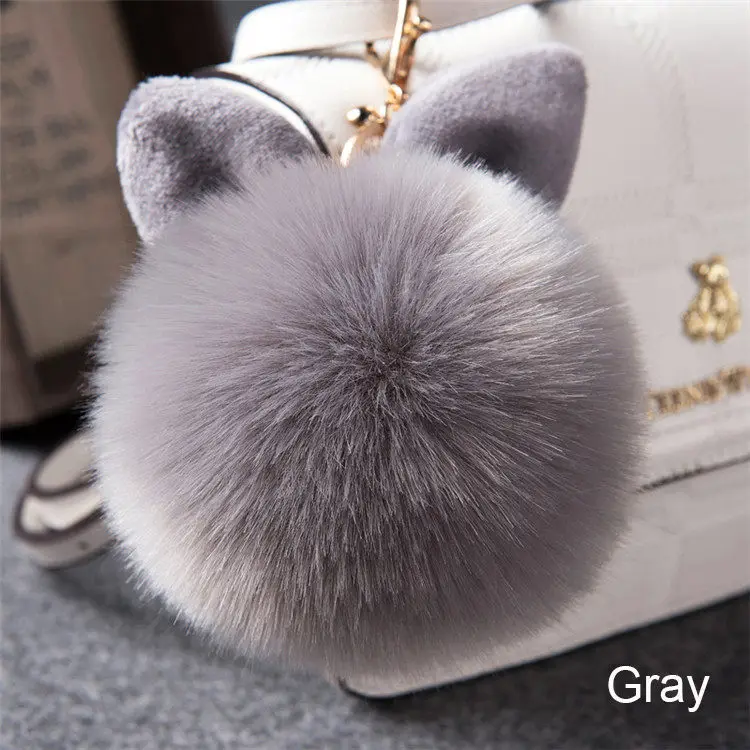 Gray Очаровательный плюшевый брелок для ключей с милыми заячьими ушками, сумки из искусственного меха, аксессуары, пушистые шарики, подвеска для ключей, брелок для женщин и девочек - Цвет: Gray