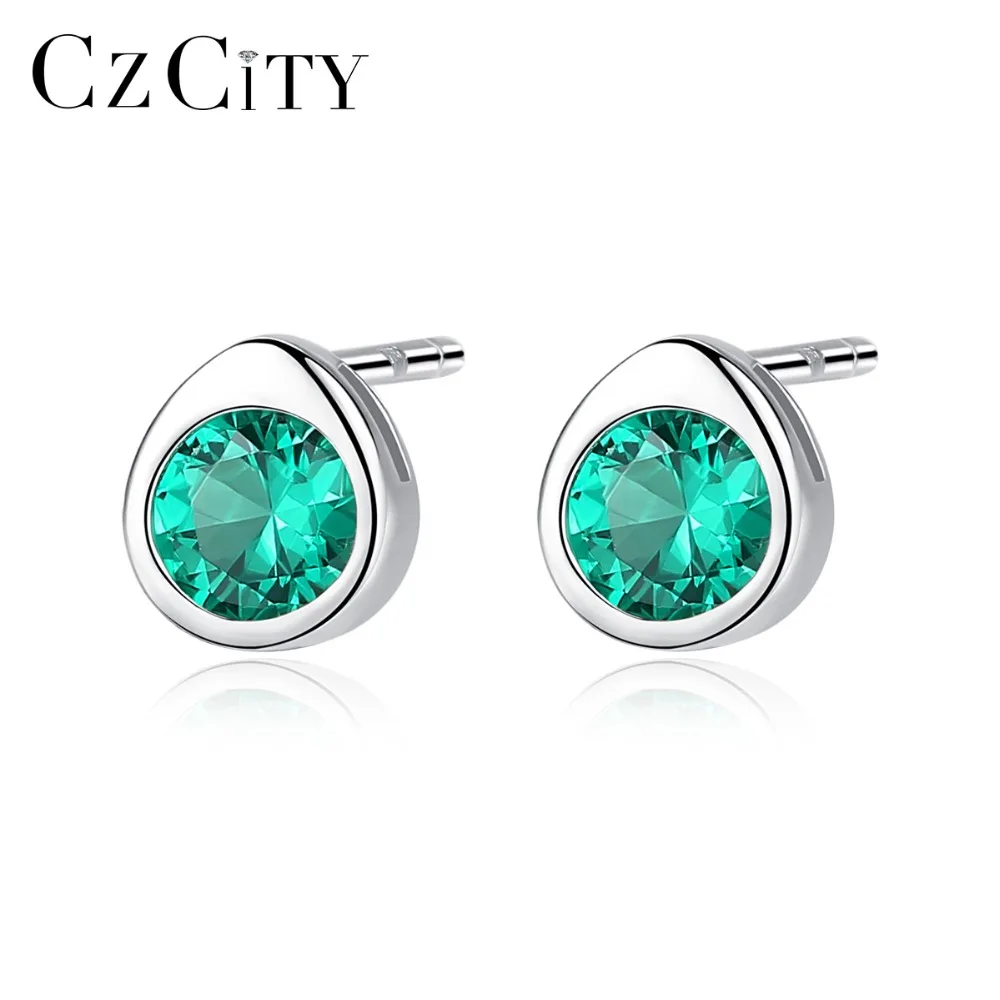 

CZCITY High Quality Green Water Drop Topaz Stud Earrings for Women 925 Sterling Silver 3 Colors Gemstone Earrings Fine Jewelry