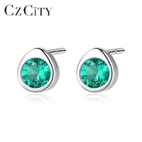 czcity high quality green water drop topaz stud earrings for women 925 sterling silver 3 colors gemstone earrings fine jewelry