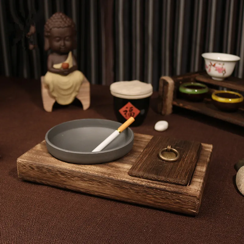 

Vintage Style Wooden Storage Tray Creative Metal Ash Tray Carbonized Color Living Room Decor Desk Organizer Sundries Holder