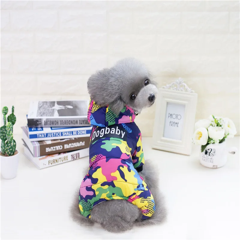 Camouflage Pink Камуфляжный комбинезон для собак, толстый теплый зимний комбинезон для питомцев, маленький и большой джемпер с капюшоном, уличное пальто, одежда, куртки для питомцев, поставка для собак - Цвет: Camouflage Pink