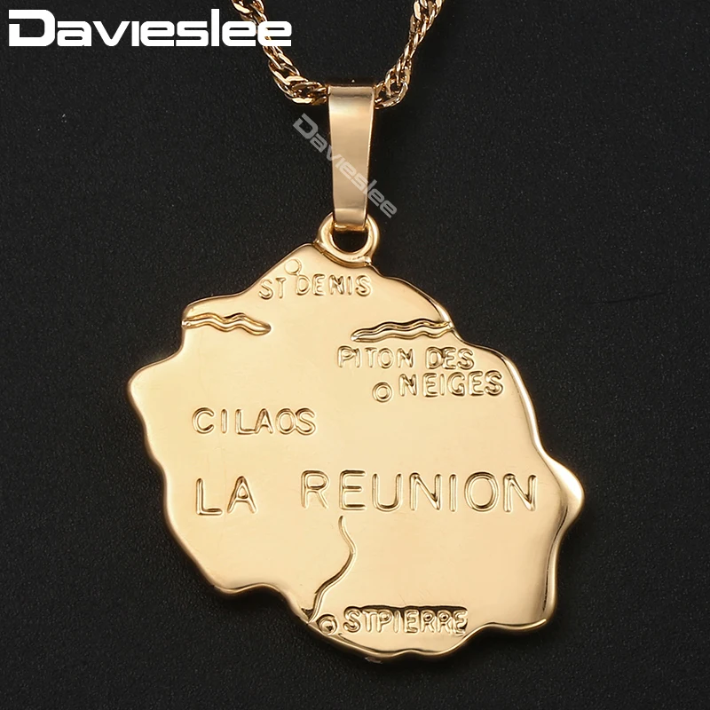 Женское ожерелье с подвеской в форме карты Davieslee La Reunion цвета шампанского