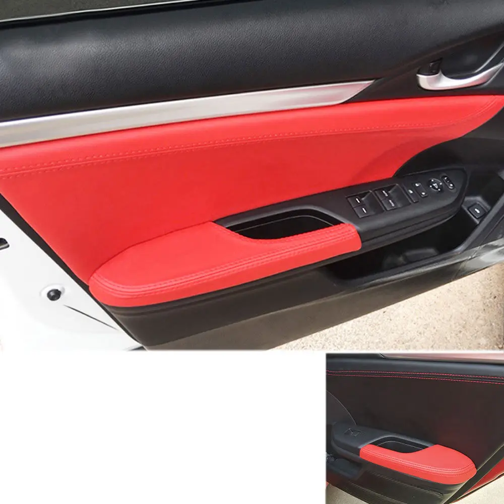 

BBQ@FUKA 8pcs Car Door Panel Armrest Cover Surface Shell DIY Trim Red car interior protector sticker For Honda Civic 2016-2018