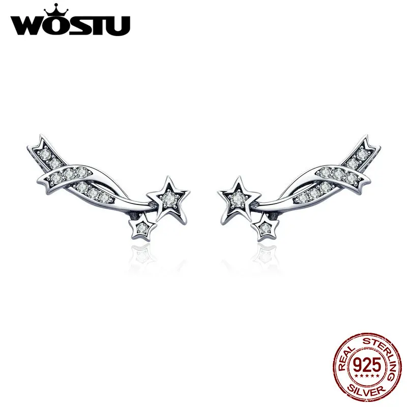 WOSTU Настоящее серебро 925 пробы сверкающие серьги-гвоздики со звездой для женщин