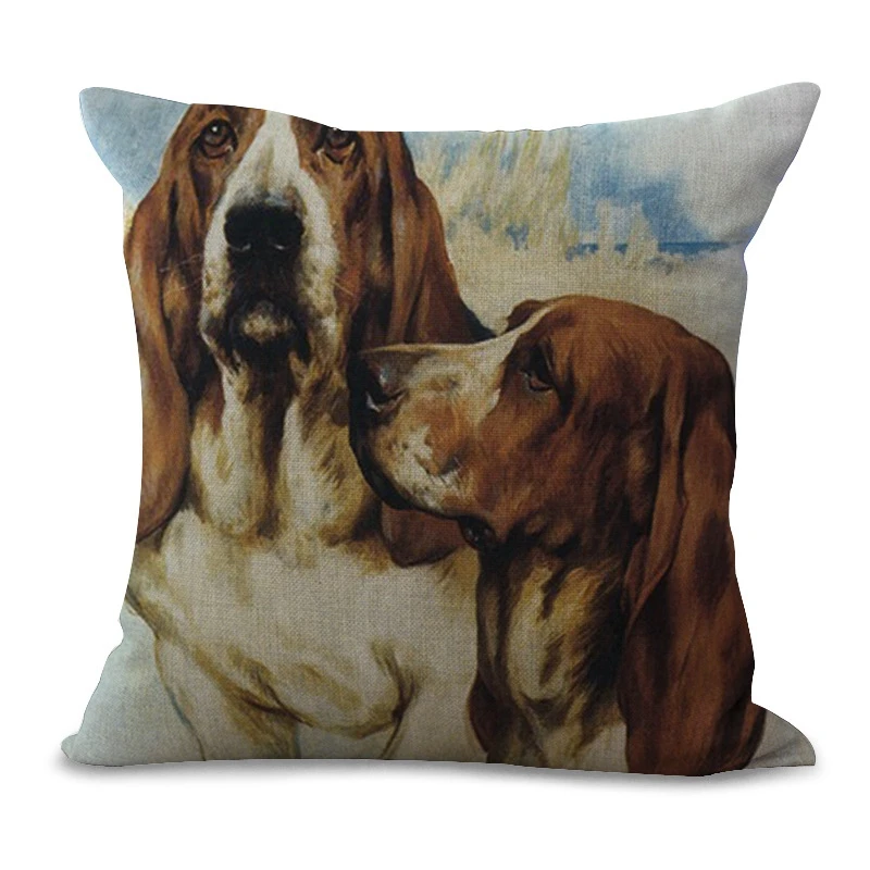 Наволочка для подушки Basset Hound с рисунком из хлопка и льна, декоративная наволочка для стула, квадратная 45x45 см, наволочка для подушки, домашний текстиль
