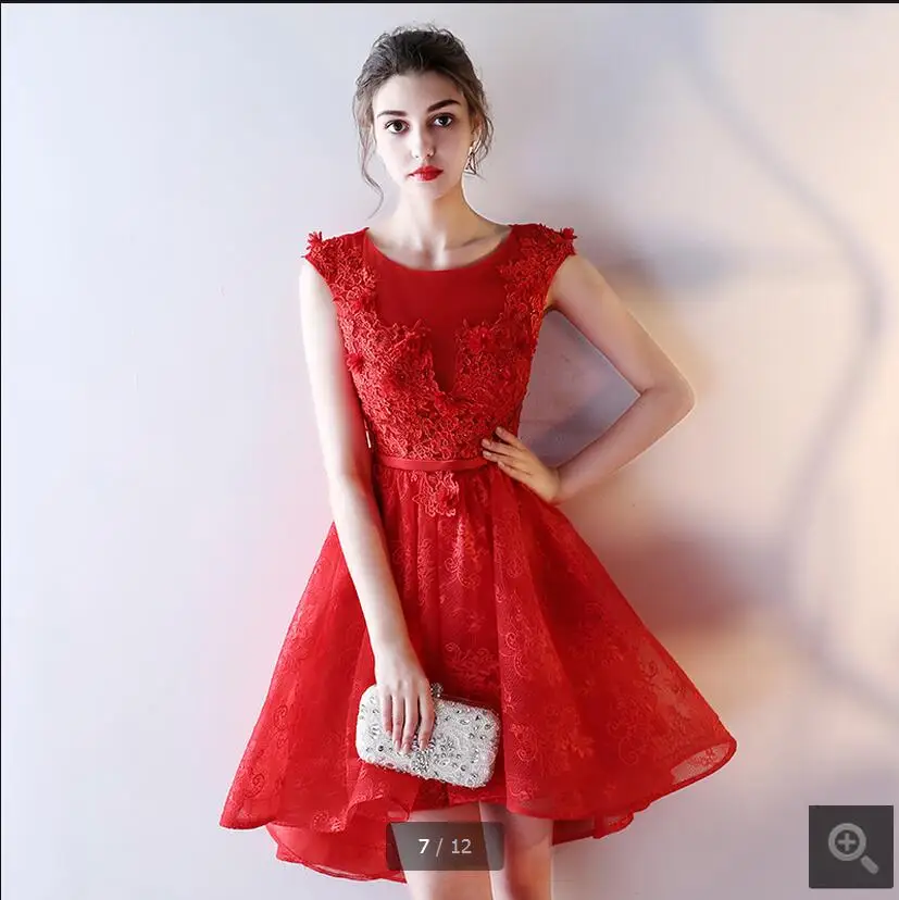 2017 новейший стиль Короткие Красные кружевные Высокие Низкие Выпускные платья