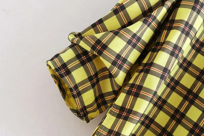 Женская плиссированная Блузка в клетку с круглым вырезом и рукавами