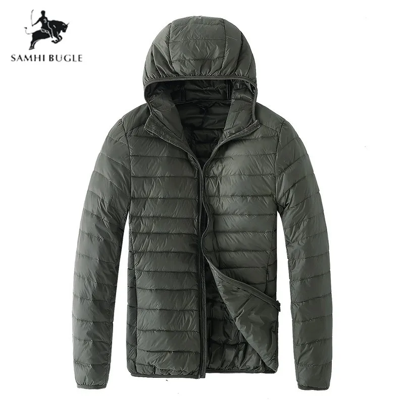 Армейский зеленый Winter Men Hooded Ultralight Jacket White Duck Down Jacket Men Down Jackets Outdoors Winter Male Casual Down Jacket Coat - Цвет: Армейский зеленый