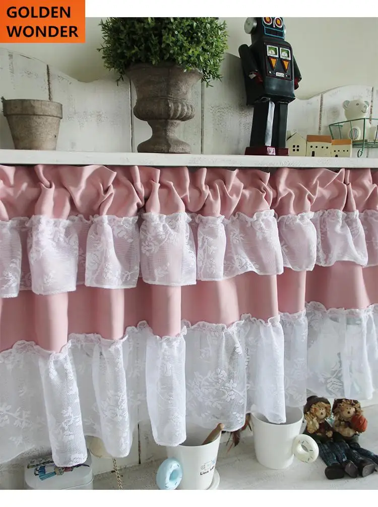 Розовая полуштора кружевные кофейные занавески кухонные хлопковая ткань