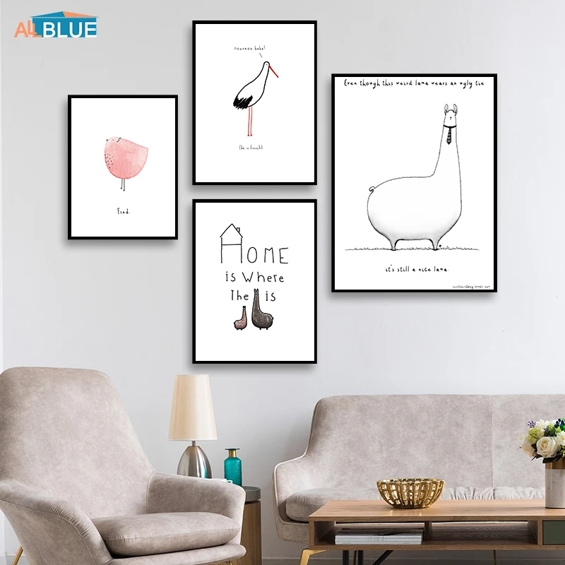 Картина на холсте с милыми животными постер изображением овцы альпаки для