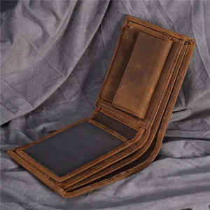 Мужской короткий кошелек в стиле ретро из натуральной воловьей кожи Crazy Horse, тонкий кошелек для денег, карт, фотографий, монет, держатель для мужчин, подарок B199