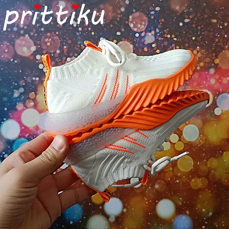 2021 Boys Girls Mesh Knitting Lace-Up Sneakers Toddler/Little/Big Kid Fashion Trendy Trainers Children School Breathable Shoes | Детская