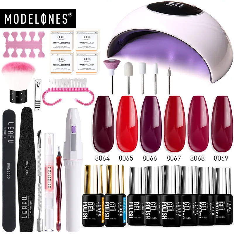 nail set with drill Modelones 21 шт/лот Светодиодная лампа Сушилка для ногтей Гель-лак Инструменты Наборы замочить от основания верхние наборы для ногтей электродрель Гвоздь Набор инструментов - Цвет: nail set with drill