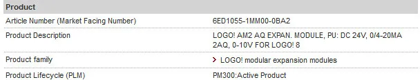 Модуль расширения логотипа 6ED1055-1MM00-0BA2, 6ED1 055-1MM00-0BA2 PU: DC 24 В, 0/4-20MA 2AQ, PLC модуль 6ED10551MM000BA2
