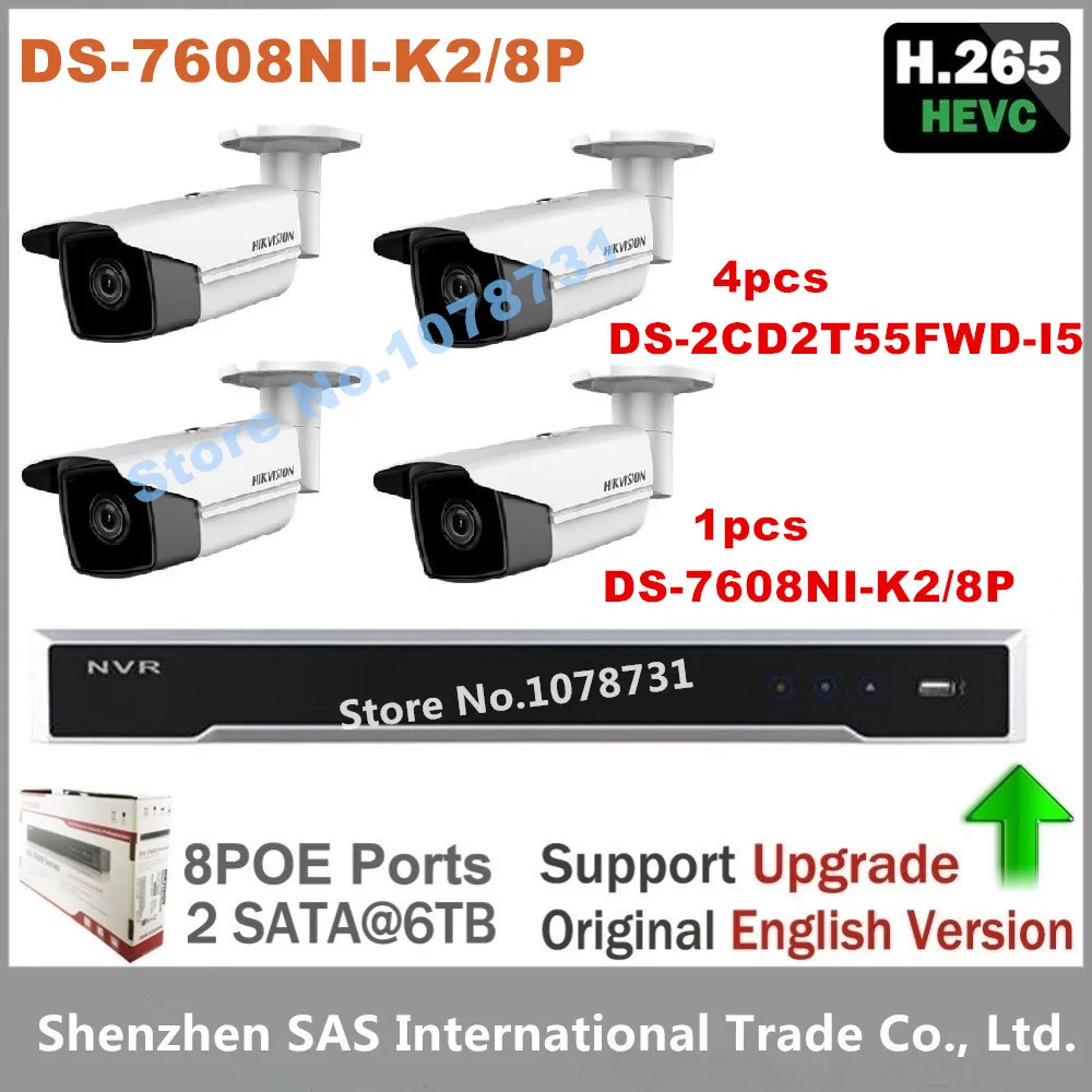 4 шт. Hikvision ds 2cd2t55fwd i5 5mp H.265 IP Камеры Скрытого видеонаблюдения + 7608ni k2/8 P встроенный