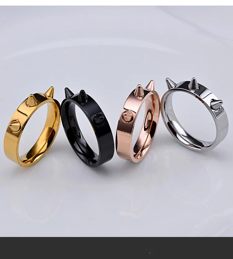 Unique fashion Gold Color Cone Nail Women Ring Punk Style Stainless Steel Rings 4 Colors Female Party Jewelry ZK30 | Украшения и