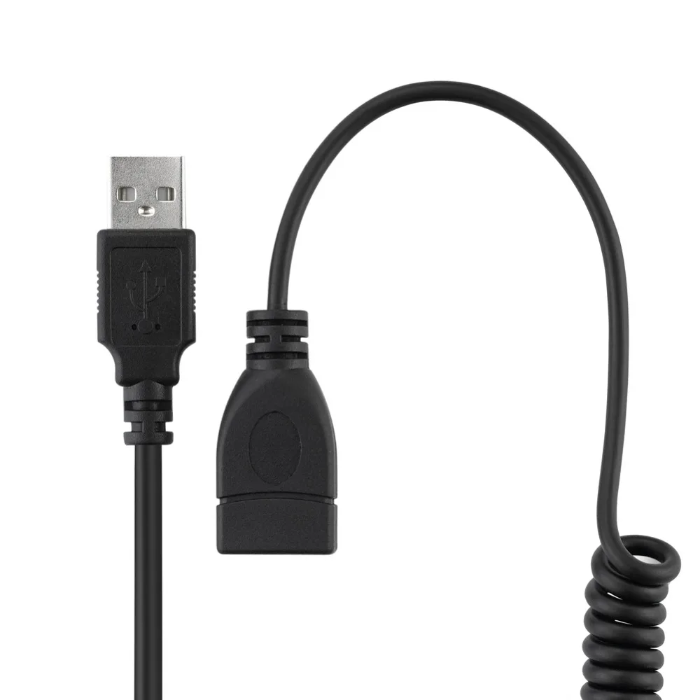 Bochara эластичный спиральный USB 2,0 Удлинительный кабель папа-мама M/F 90 градусов прямой кабель