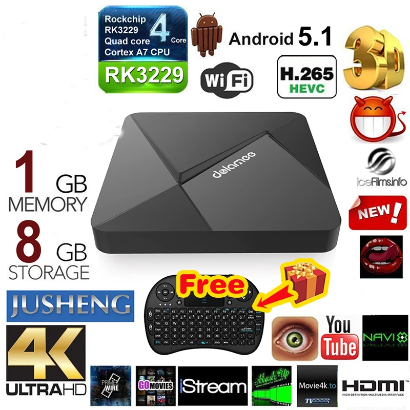 ТВ приставка Dolamee D5 Android 1 ГБ/8 ГБ RK3229 четырехъядерный процессор Cortex A7 5 ГГц 32
