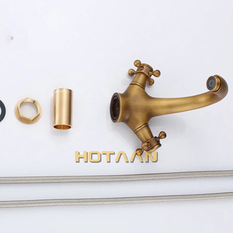 HOTAAN, Твердый латунный бронзовый кран с двойной ручкой, античный кран, смеситель для кухни, ванной комнаты, смеситель, Robinet, антикварный YT-5021