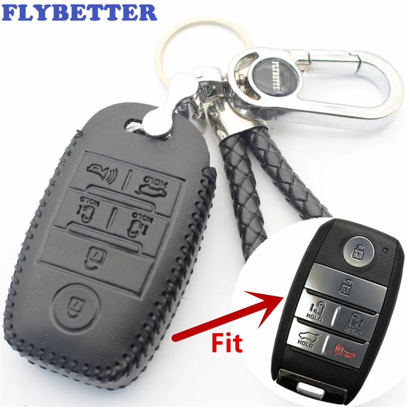 

FLYBETTER Genuine Leather 6Button Keyless Entry Smart Key Case Cover For Kia Sedona/Grand/Carnival/Sorento Car Styling (B) L507