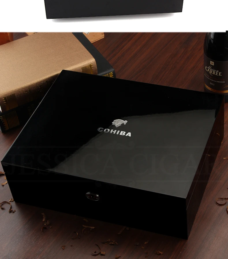 COHIBA кедровая древесина для сигар Humidor Box Пуро Чехол W/увлажнитель с гигрометром черный ящик для сигар Charuto Fit 75 Cuba сигары