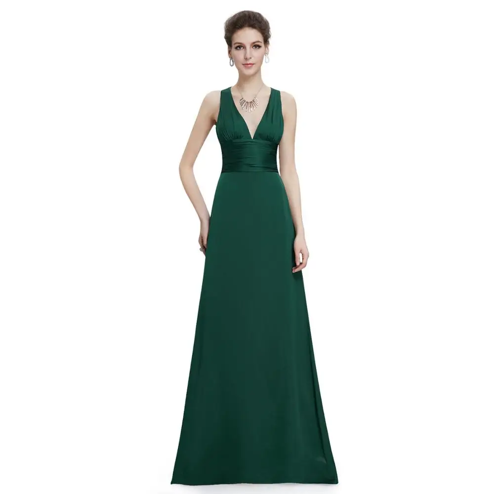 Dark Green Вечернее платье Ever Pretty EP09008 ТРАПЕЦИЕВИДНОЕ элегантное вечернее платье без рукавов с двойным v-образным вырезом Длинные вечерние платья для женщин - Цвет: Dark Green
