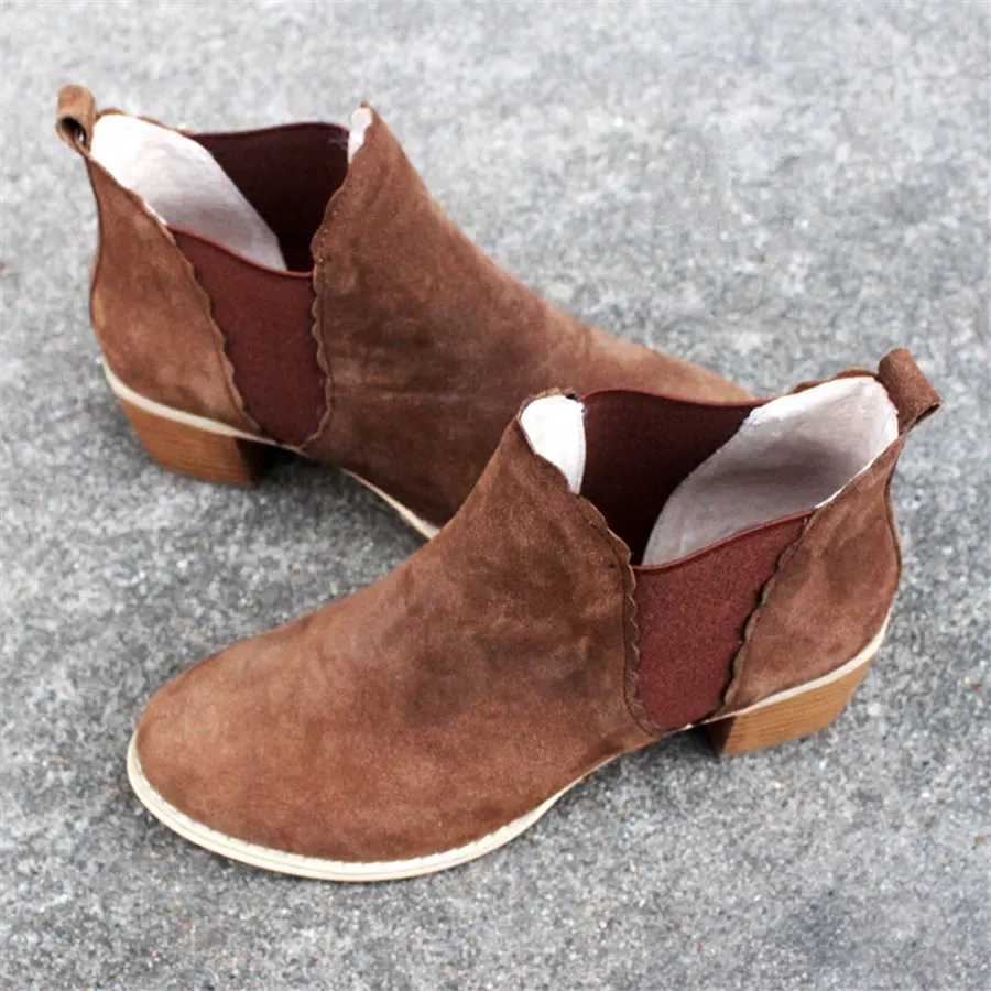 brown suede Женские ботильоны «Челси» из натуральной коровьей замши; зимние ботинки на плоской подошве; удобная качественная мягкая обувь; брендовая дизайнерская обувь ручной работы с мехом - Цвет: brown suede