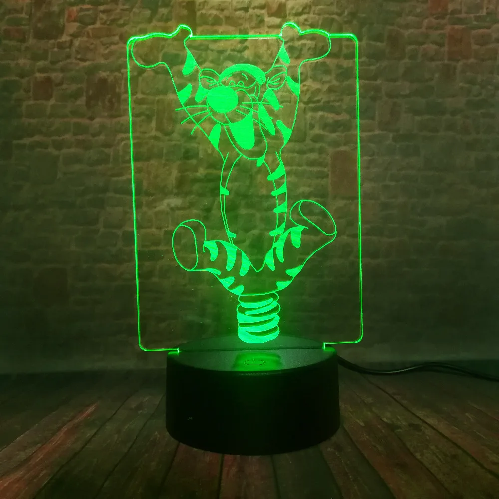 Мультфильм 3D Ху прыгающий тигра ИК 7 цветов USB лампа с голограммой Светильник Настольный детский спальный Декор друг игрушки подарки Прямая поставка