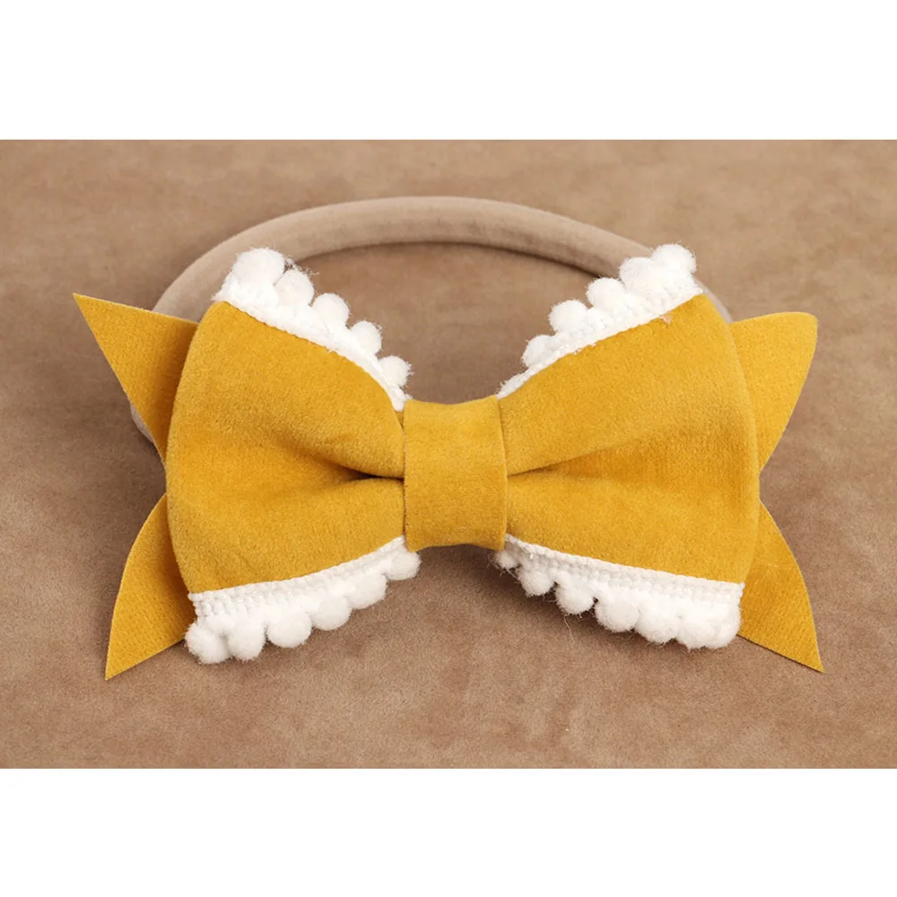 Yellow Headband Новое поступление, Детские нейлоновые повязки для волос, для новорожденных, Детские волосы для девочек, банты, заколки для волос ручной работы с бантом, головные уборы, аксессуары для волос - Цвет: Yellow Headband