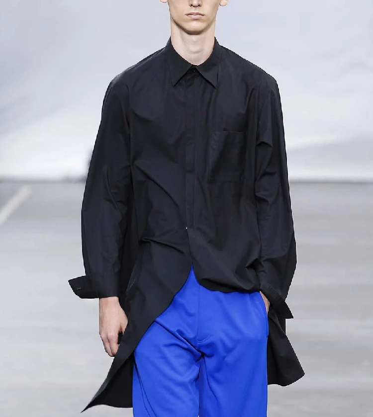 

S-6XL! 2018 Осенняя мужская рубашка средней длины, верхняя одежда, свободная повседневная Однотонная рубашка, Мужская одежда для певицы