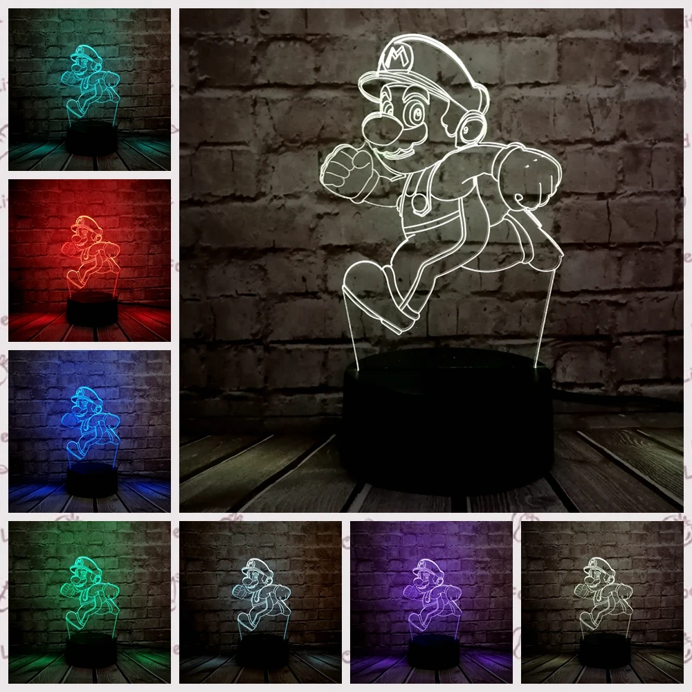 Дропшиппинг игра милый Марио мультфильм LED 7 цветов USB зарядка акриловый Декор для