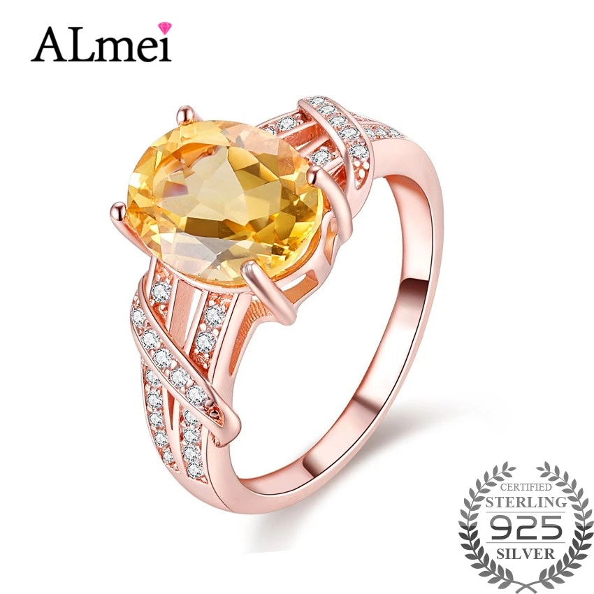 

Uloveido 2.2ct Citrine 925 Sterling-Silver Jewelry Rose Gold Color Wedding Finger Rings for Women Female Gift with Box 40% FJ004