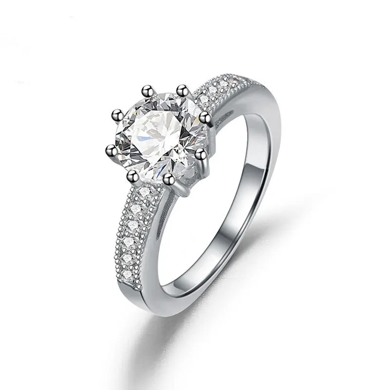 

TONGLiN Luxury Female Round Finger Rings For Women Lover Wedding Jewelry Party 6 ClawsTrendy Ring Wholesale