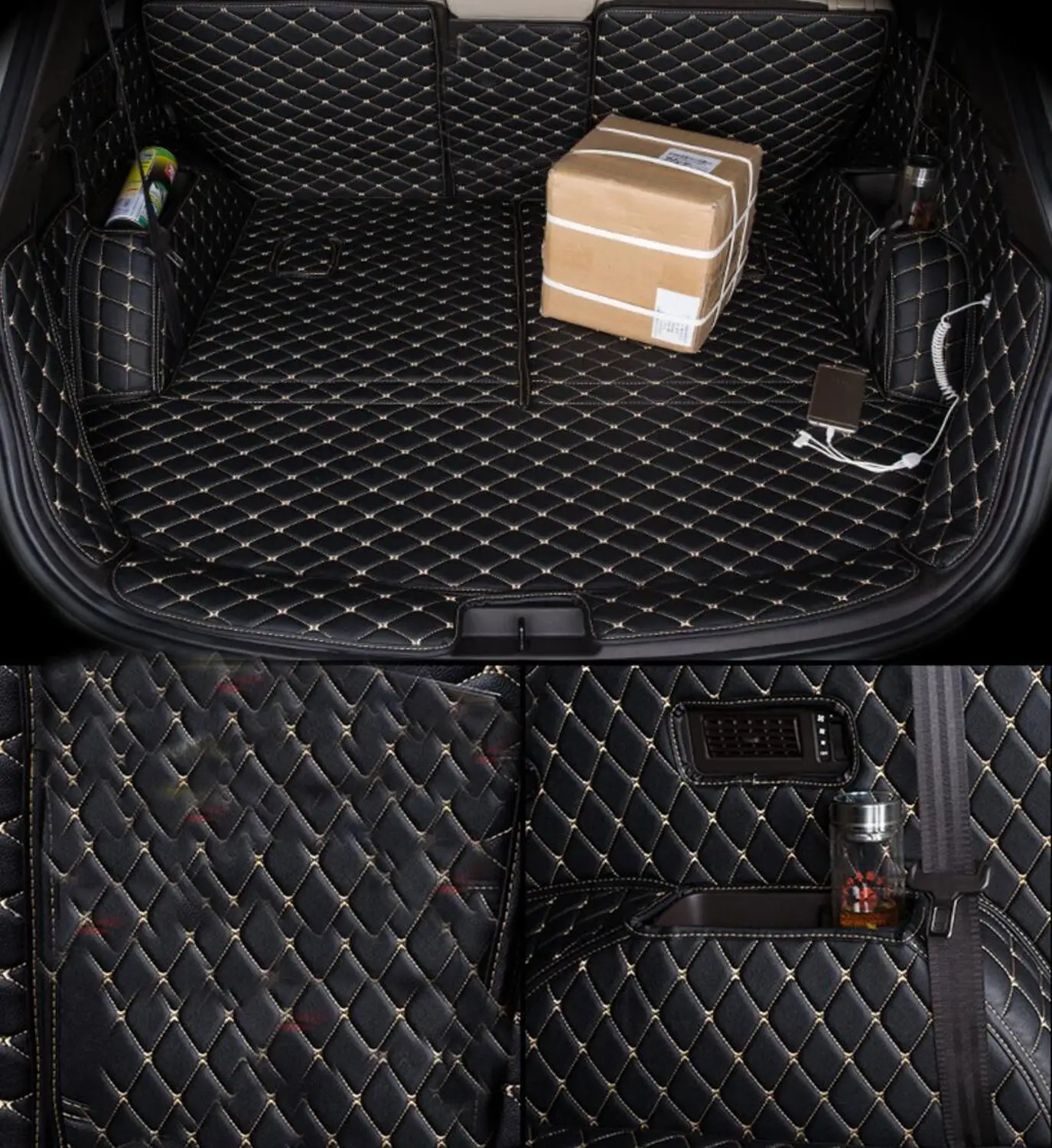fiber leather car trunk mat for hyundai santa fe 2013 2014 2015 2016 2017 2018 3rd generation accessories | Автомобили и