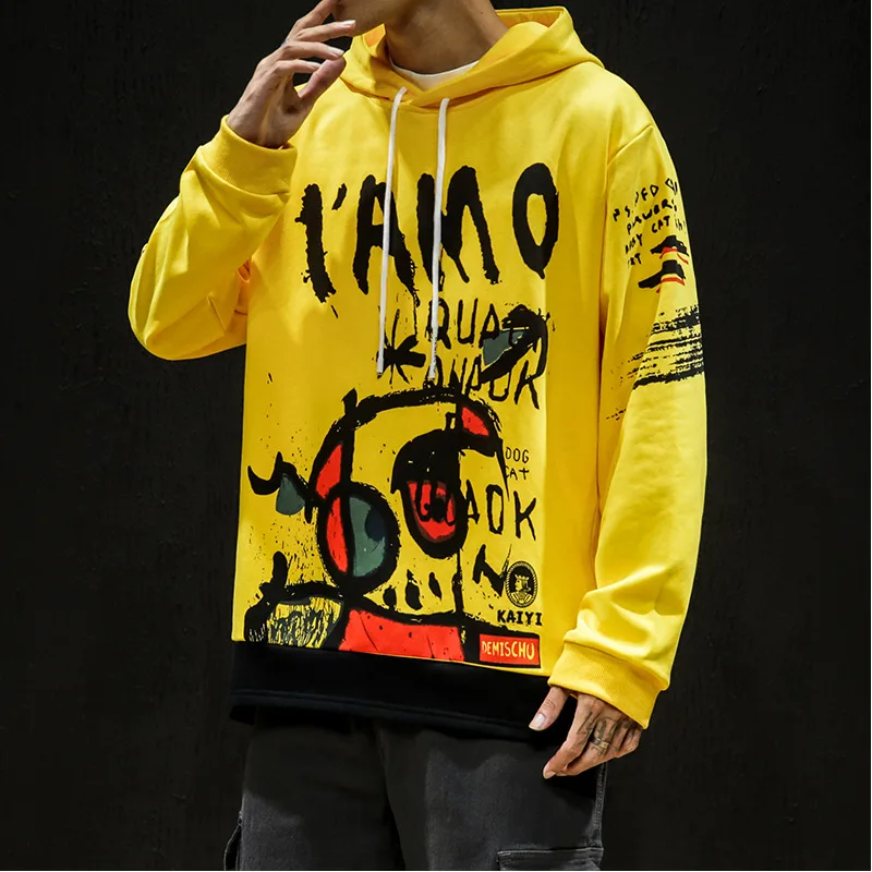 

Graffiti Print Pullover Hoodies Men Fashion Harajuku Hooded Sweatshirts Student Mens Hip Hop Casual Streetwear Hoodie GM218