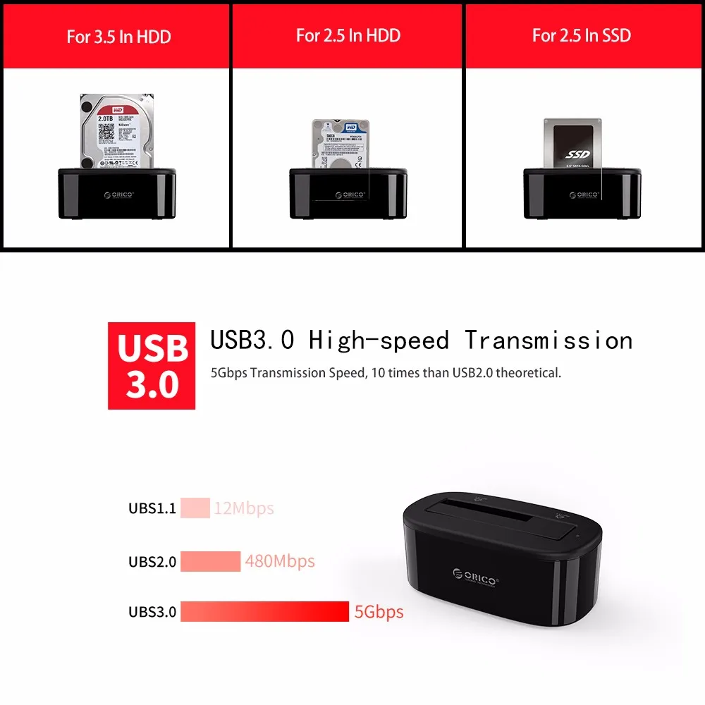 ORICO 2,5/3," Внешний чехол для жесткого диска 6 ТБ HDD корпус 5 Гбит/с USB 3,0 на SATA HDD док-станция HDD чехол коробка поддержка UASP