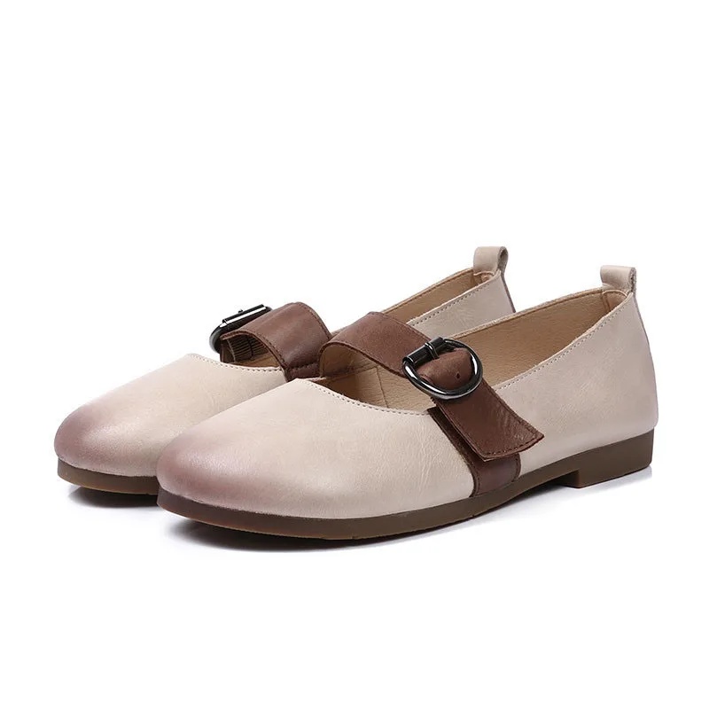 2018 new summer casual Korean version of the grandmother shoes literary retro leather low cut soft peas | Обувь