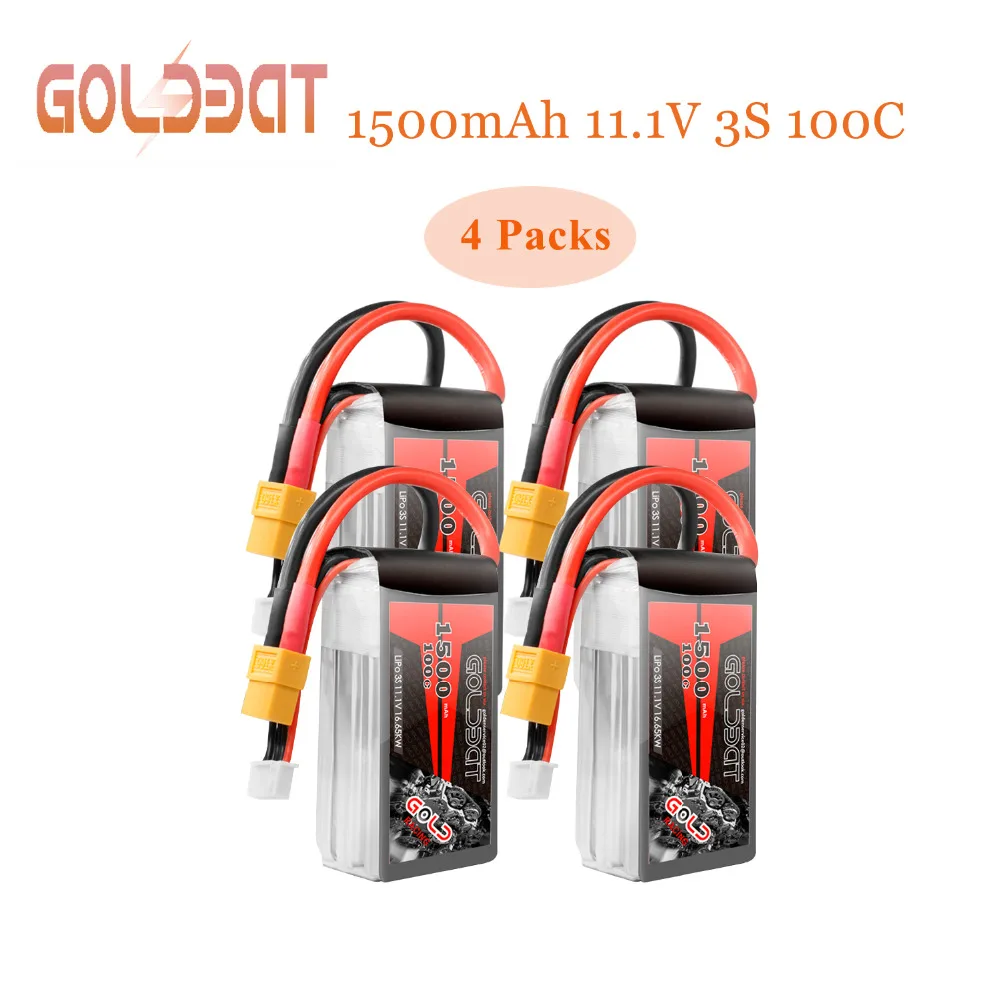 4 блока GOLDBAT fpv Lipo батарея 1500 мАч 3S 11 1 В c для дрона Softcase с разъемом XT60 heli|Детали и