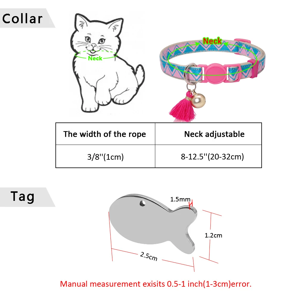 

Personalized Cat Collar Quick Release Cats Safety Collars Necklace With Bell Fish ID Tag Nameplate Free Engraving Bohemian Style